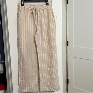 Women’s Beige Pinstriped Wide-Leg Chinos